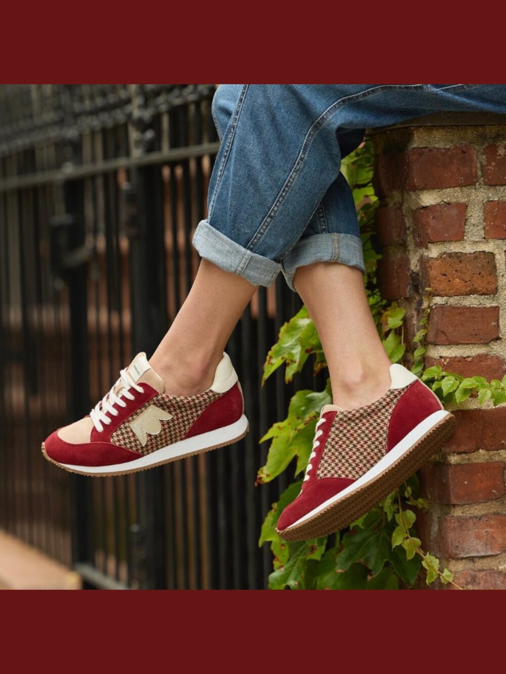 Birdies ROADRUNNER in Primary Plaid Maroon Suede